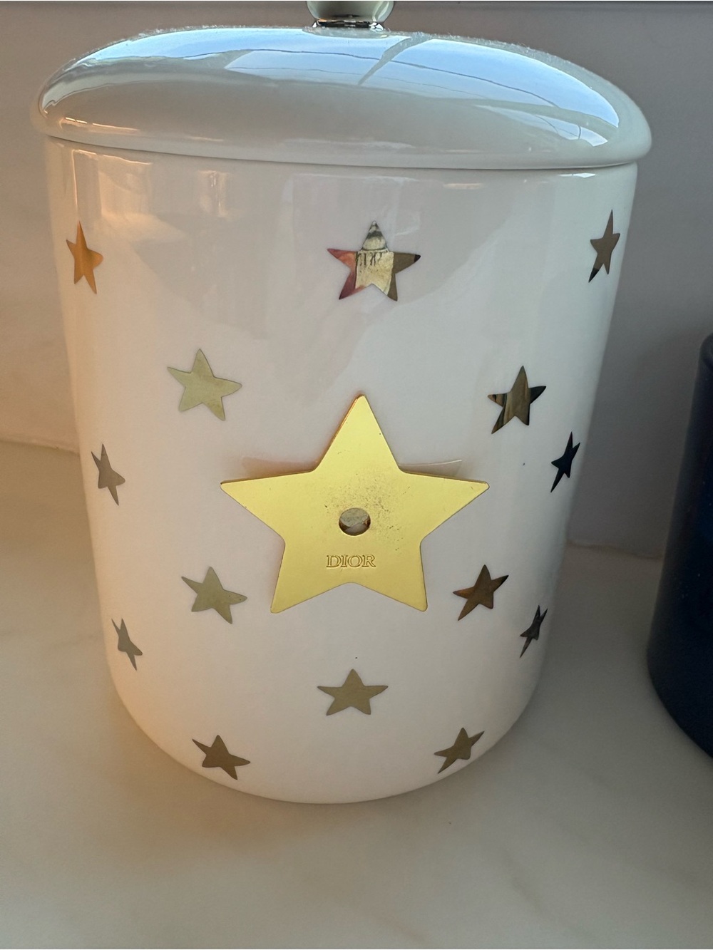 BNWT!!Authentic DIOR STAR!!⭐️ Dior White Ceramic Canister with Gold Star Accents